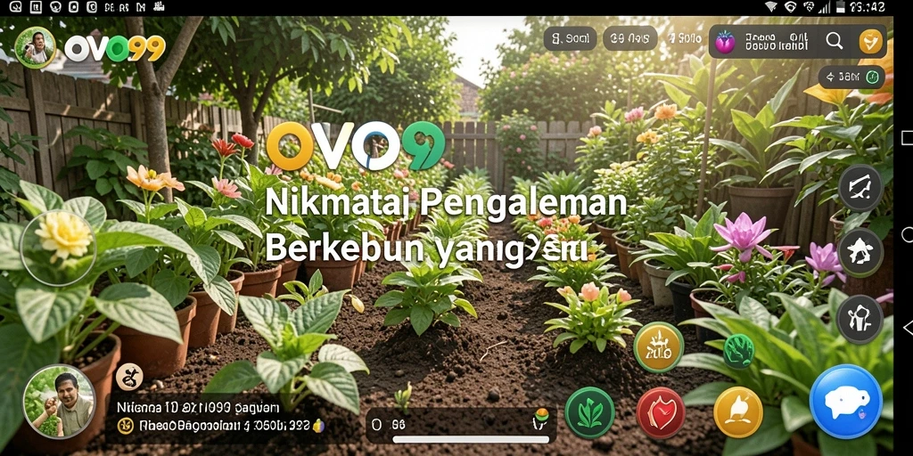 Tampilan menarik dari gameplay OVO99 yang menggambarkan aktivitas berkebun.